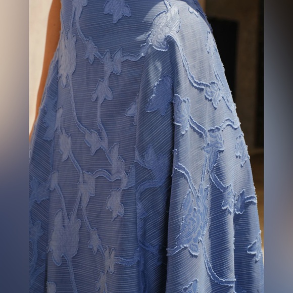 Blue Jacquard Ruched Slip Maxi Dress - Picture 3 of 6